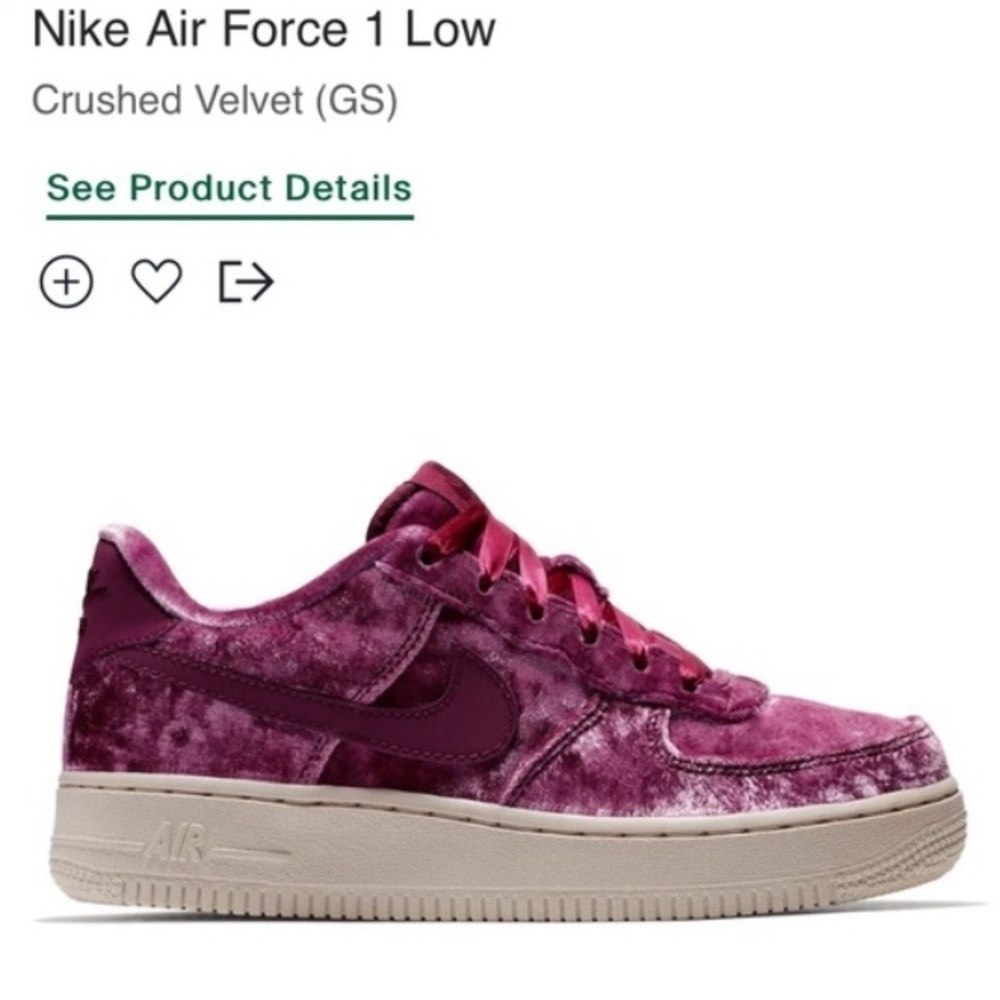 Euc Nike Air Force 1 6.5 Youth Low Pink Purple Crushed Velvet Shoes Womens - Picture 11 of 15